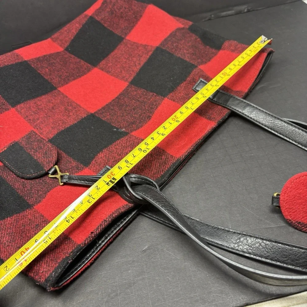 Bass Tote Plaid Reversible Black Red Classic Flannel Faux‎ Leather Large Purse